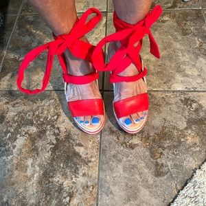 Joie red wedge shoes